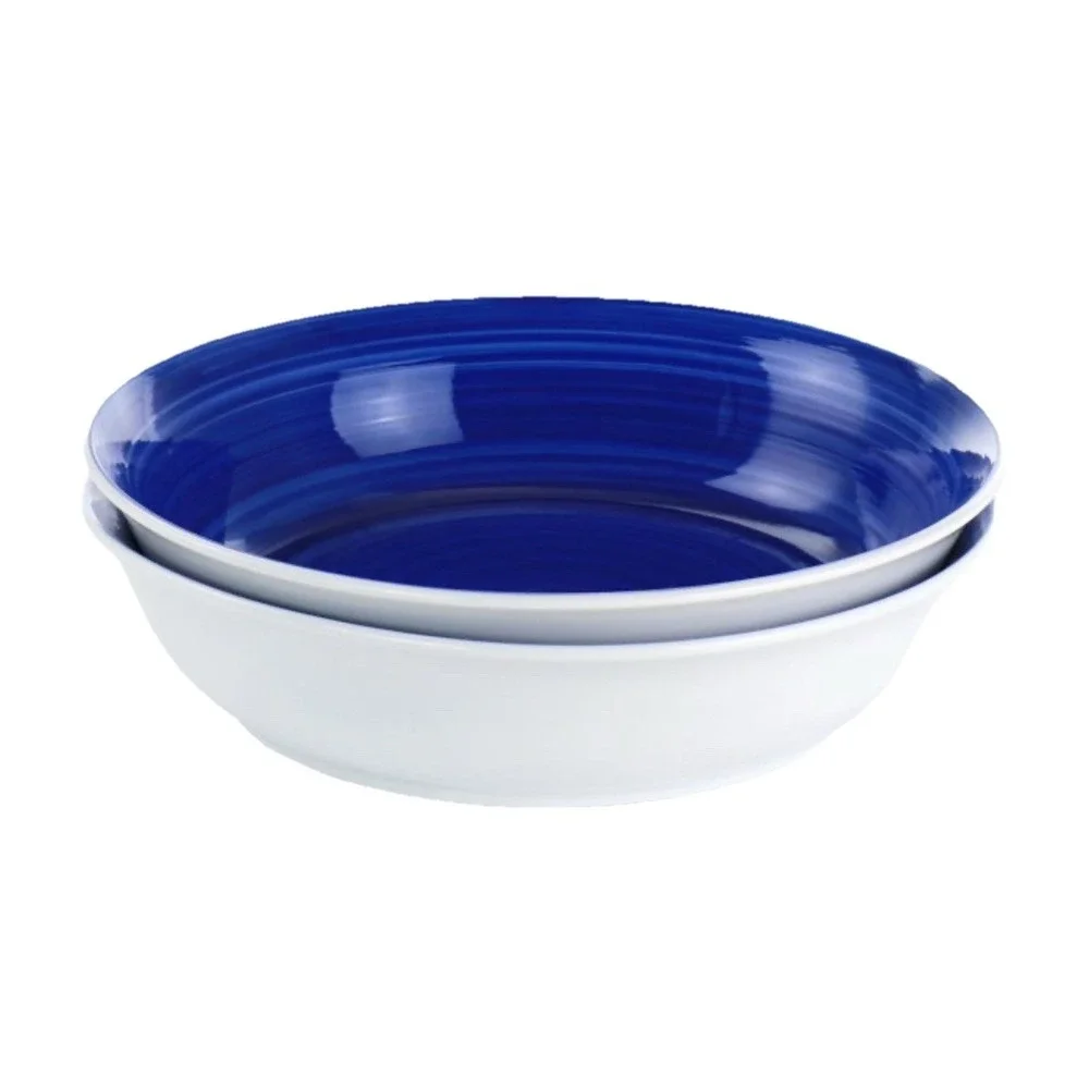 Gibson Home Crenshaw Dinner Bowl‎ Set Blue White 8.75 Inch 2 Piece Stoneware NEW